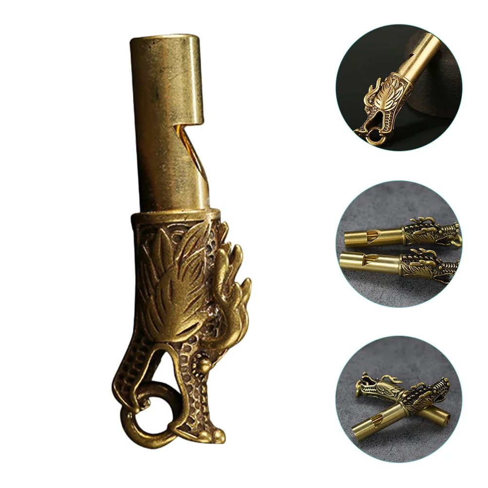 Dragon Pattern Copper Whistle Loud Survival Emergency Safety Whistle Hiking Camping Lifeguard Dog Training Metal Keychain