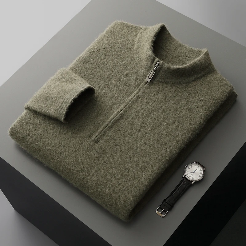 Autumn And Winter New Men's 100% Pure Wool Outdoor Sports Semi-Turtle Neck Knitted Bottoming Shirt