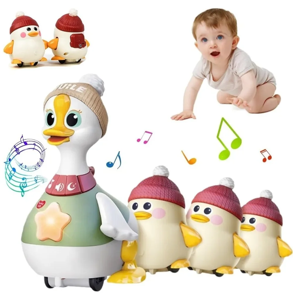 

Cute ABS Duck Family Toy Musical Walking Goose Baby Crawling Toy with Light & Sound, Battery Not Included