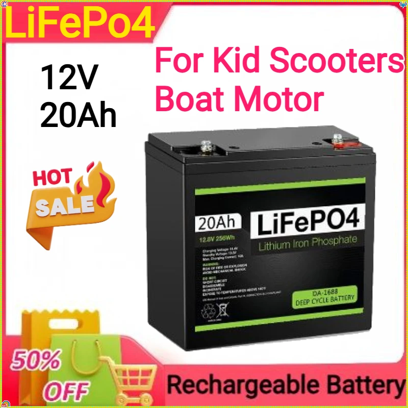 

12V Battery 20Ah LiFePo4 Battery Lithium Iron Phosphate 12V LiFePo4 Rechargeable Battery for Kid Scooters Boat Motor