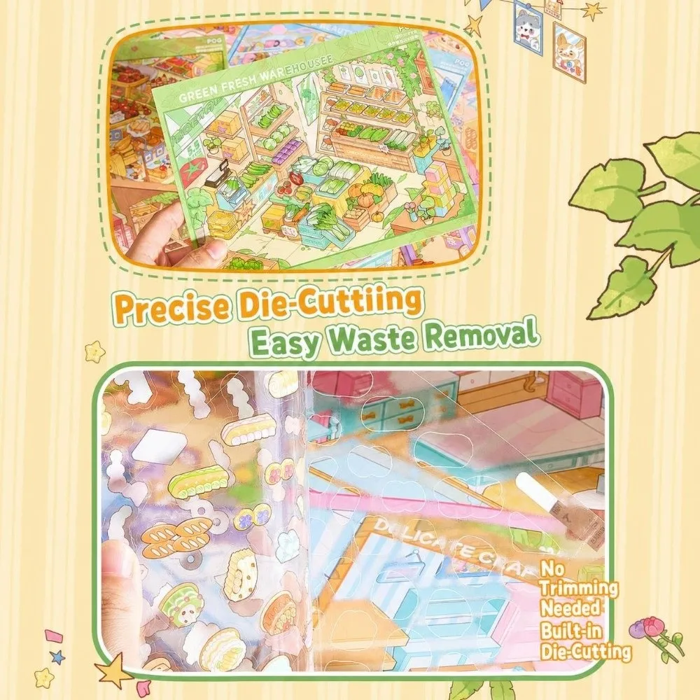 Store Theme 3D Miniature Scene Stickers Stress Relief 10 Scenes Landscape Sticker Book Stacking DIY Cabin Scene Sticker Gifts
