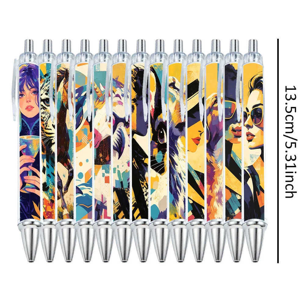 13/19 PCS Retro Modern Women Patterned Ballpoint Pens - Educational Office Supplies - Random Patterns