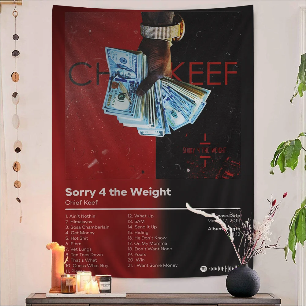 Music Pop Rap Album Chief Keef Cartoon Tapestry Art Science Fiction Room Home Decor Wall Hanging Sheets