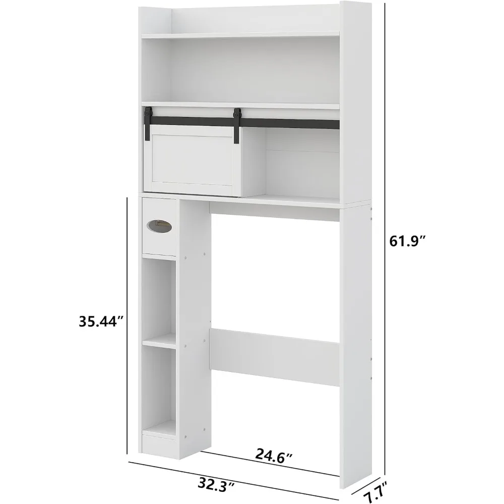 Upper storage cabinet, 6-layer sorting rack, bathroom rack with sliding door above the bathroom, white free delivery