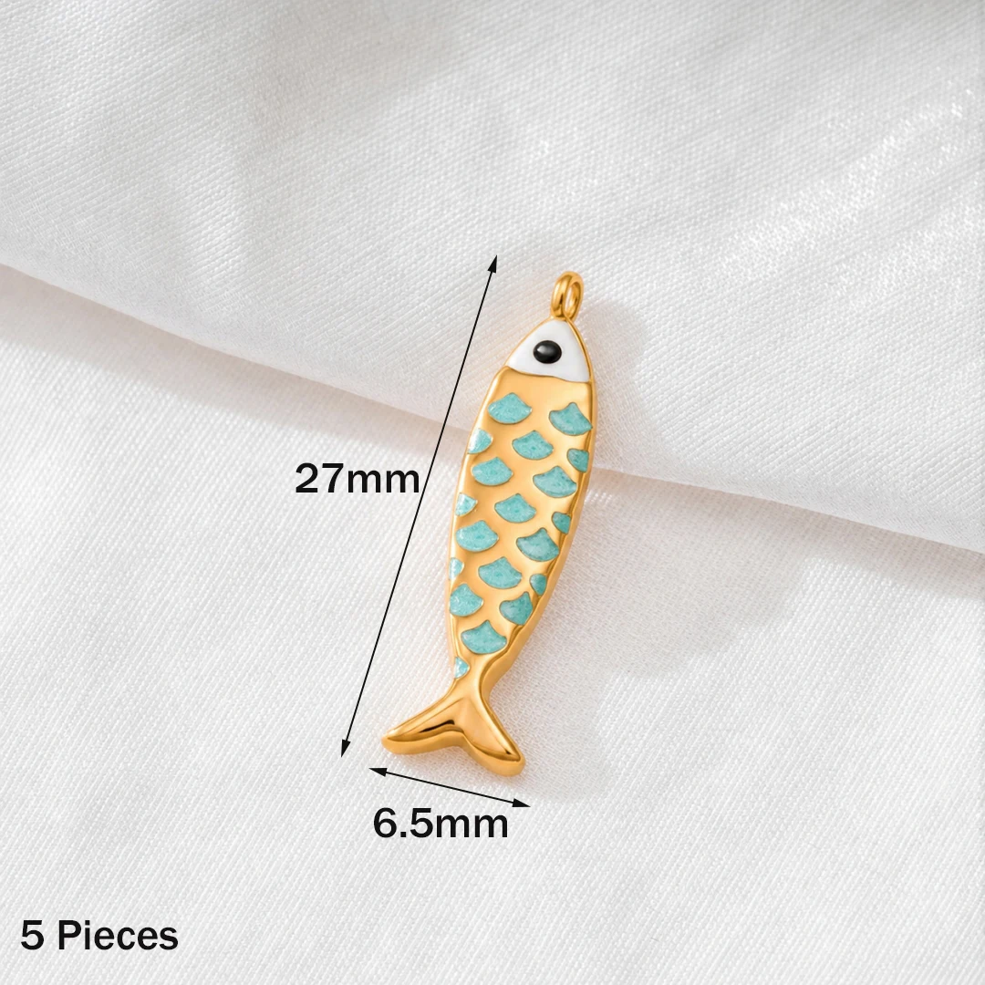 2 Stück/5 Stück Edelstahl-Ozean-Schmuckanhänger, 18K vergoldet, Emaille-Fisch-Tier-3D-Anhänger für DIY-Halsketten-Schmuckherstellung – Detail 4