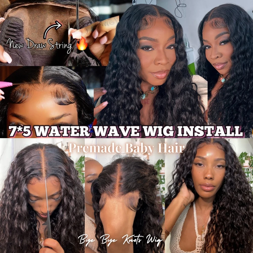 UNICE شعر مستعار بدون صمغ قبل قطعه موجة المياه 7x5 الدانتيل الرباط شعر الإنسان الرطب والمموج قبل كل شيء شعر مستعار