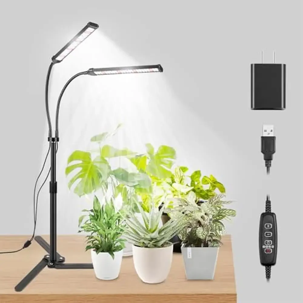 LED ثنائي الرأس معقوفة الطيف الكامل تنمو ضوء تخصيص الموقت و يعتم ارتفاع قابل للتعديل توفير المساحة مصباح نبات داخلي