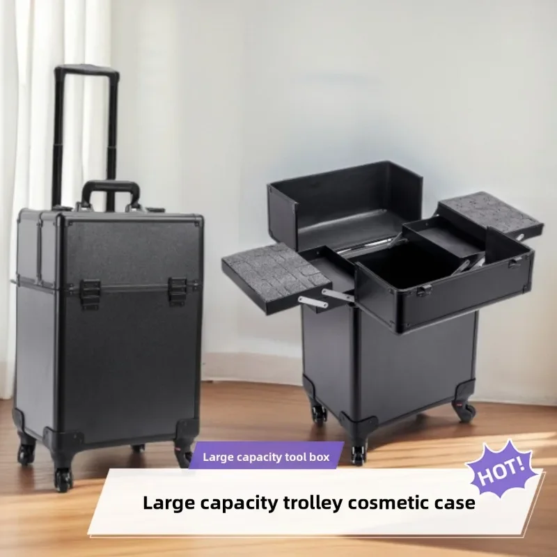 Rolling Cosmetic Luggage Organizer Large Capacity Multi Layer Professional Nail Art Tattoo Makeup Case Beauty Tools Box Makeup