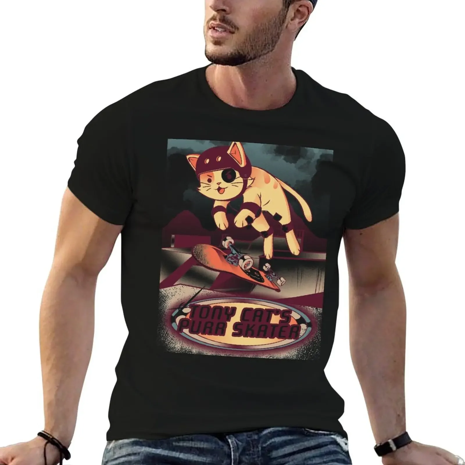 Tony Cat's Purr Skater T-Shirt shirts graphic tees baggy shirts mens t shirts top quality