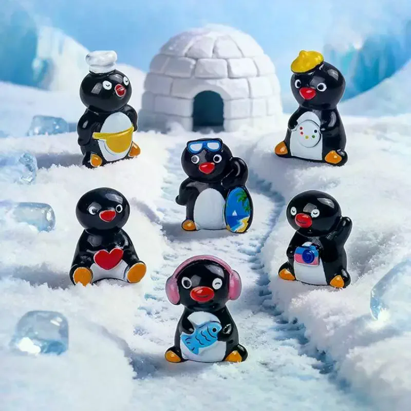 6Pcs Mini Resin Penguin Figurines Cute Cartoon Animal Ornament Small Statue For Desktop Decor Micro Landscape DIY Crafts