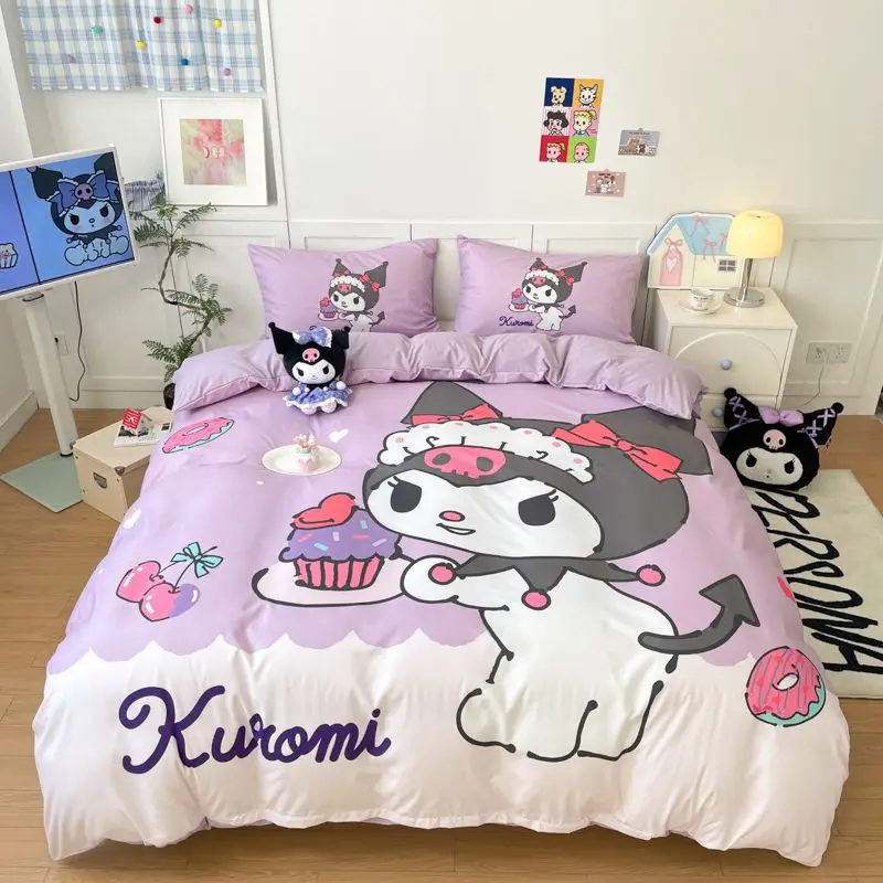 

New Hello Kitty Cartoon 4-piece set Bedding Set Pink Cats Kawaii Duvet Cover For Girl Kids Single Decor Home Bedclothes Custom