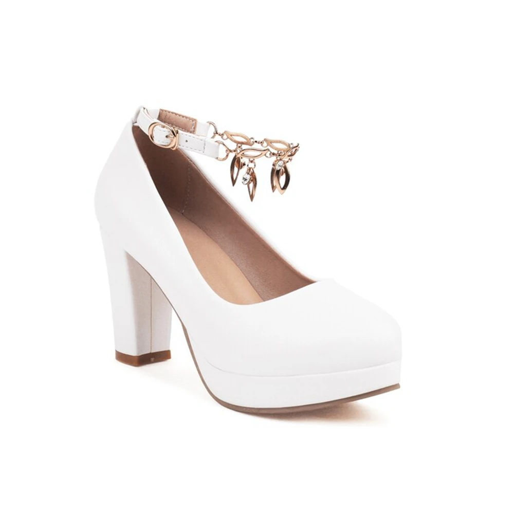 

Fashion Mature Women Pumps Classic Leather High Heels Red Round Head Paltform Wedding Shoes Bride Dress Big Size 47 2118-29