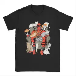 Novelty Deadpool And Cats T-Shirt for Men Crew Neck Cotton T Shirt Short Sleeve Tee Shirt New Arrival Clothing