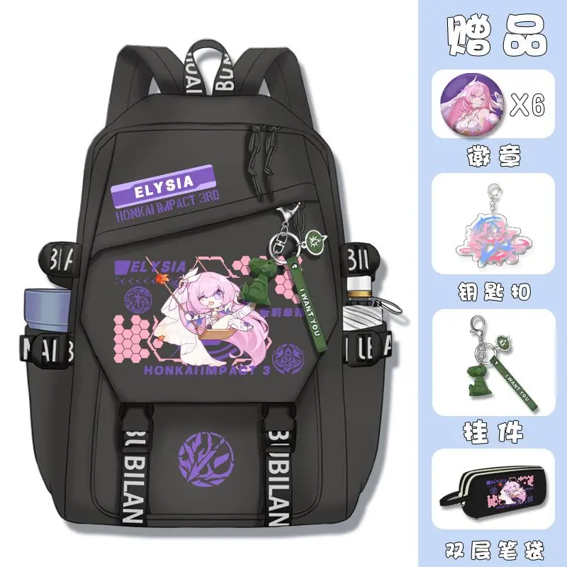 Game Honkai Impact 3rd Elysia Yae Sakura Fuka Raiden Mei Li Sushang Mobius Merch Casual Travel Backpack Fashion Student Bag