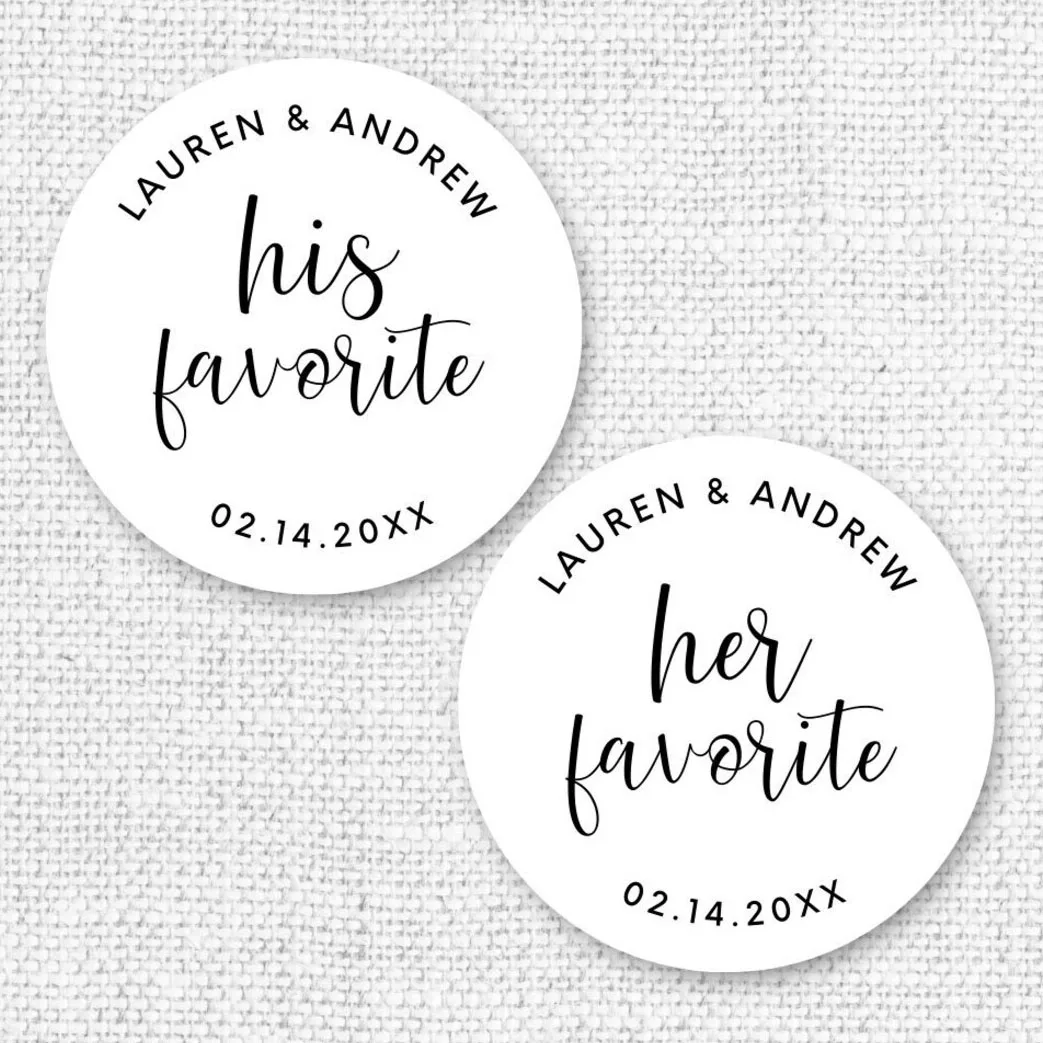 His and Her Favorite Personalized Stickers, Wedding Candy Fa