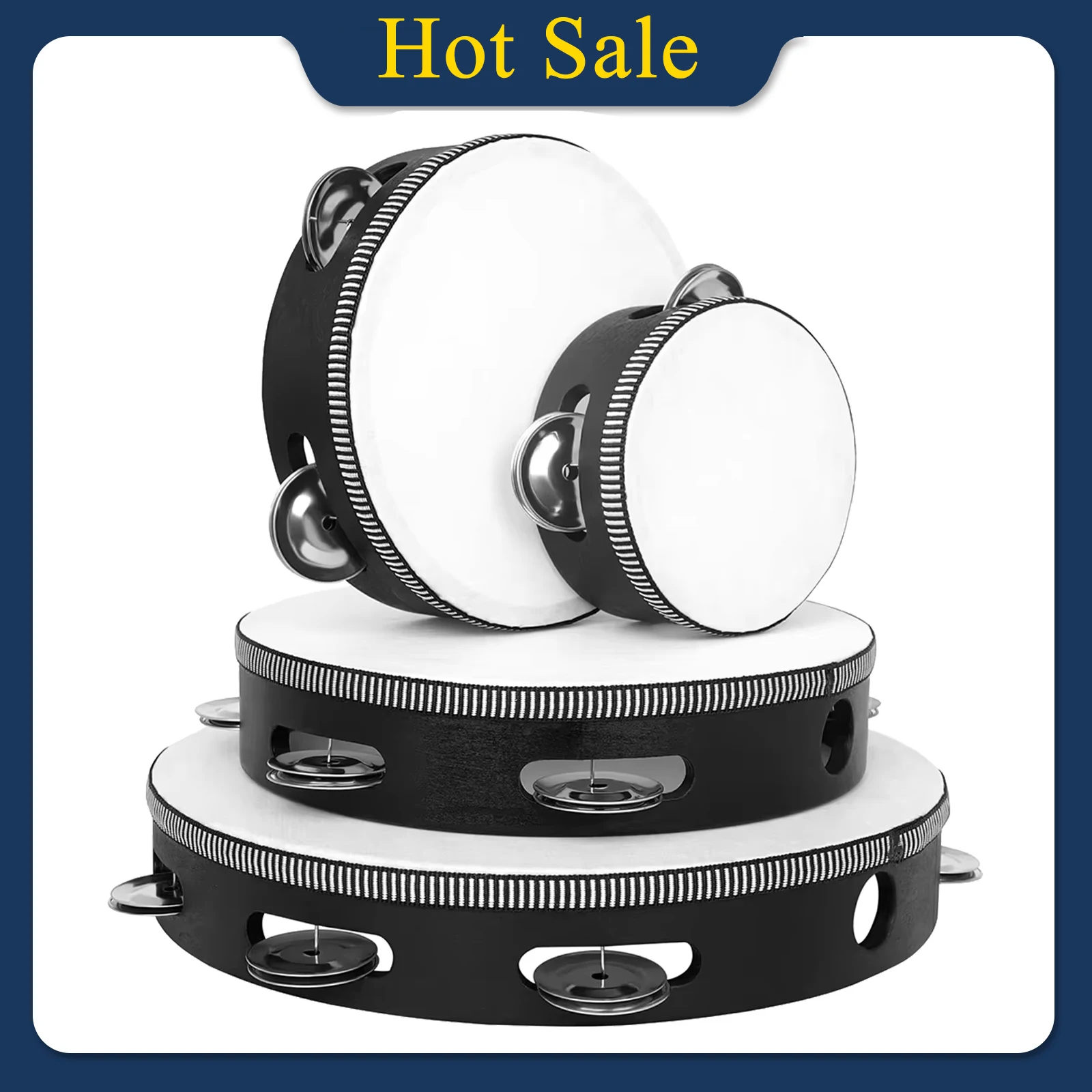IRIN 4pcs Double Row Hand-Operated Tambourine Drums Kits 4/6/8/10 inch Orff Percussion Instruments Children's Gift Music Parts