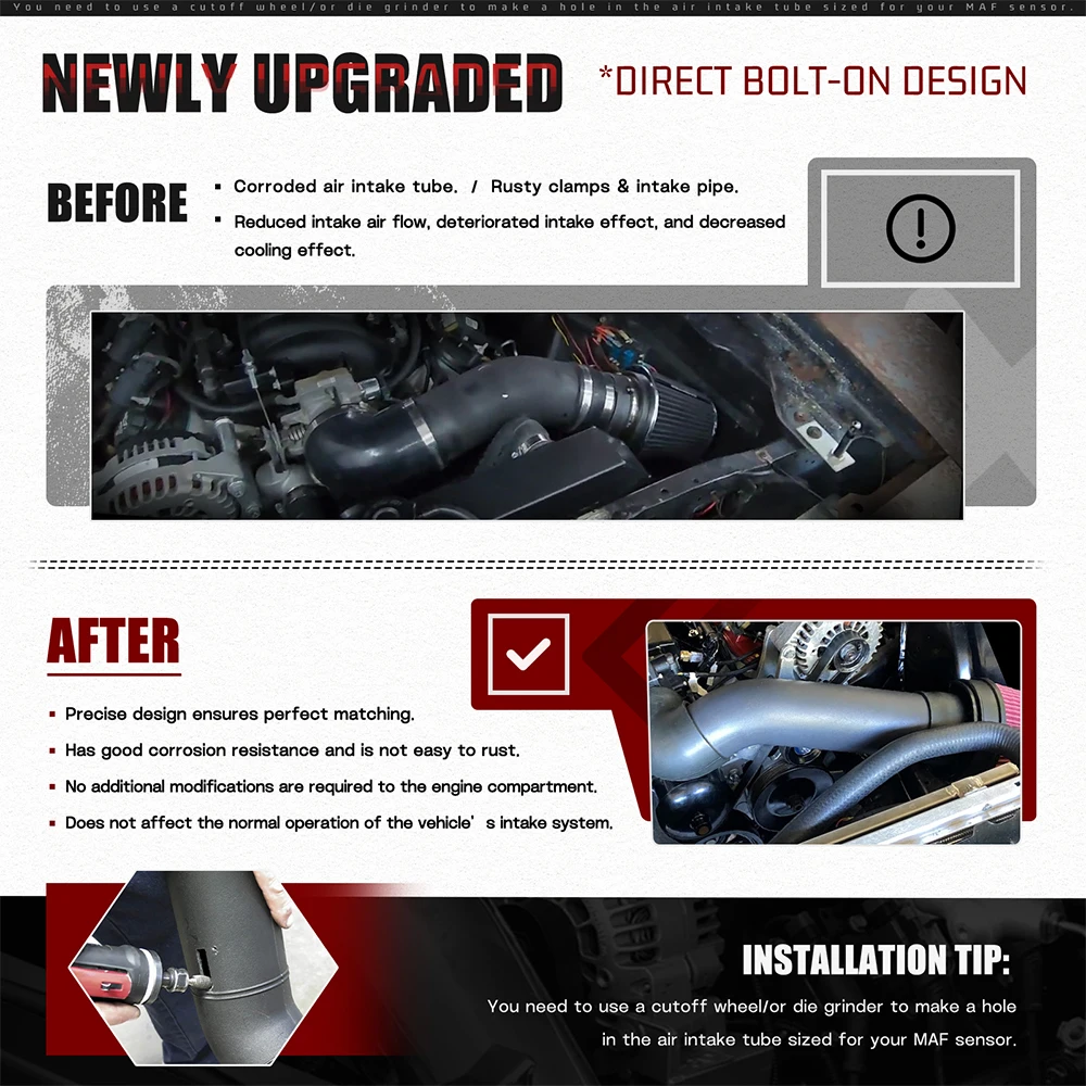 طقم مدخل هواء بارد 4 بوصة لمرشح مبادلة LS مناسب لمحركات تشيفي LS1 LS2 LS3 LQ4 LQ9 LY6 4.8 5.3 5.7 6.0 #4