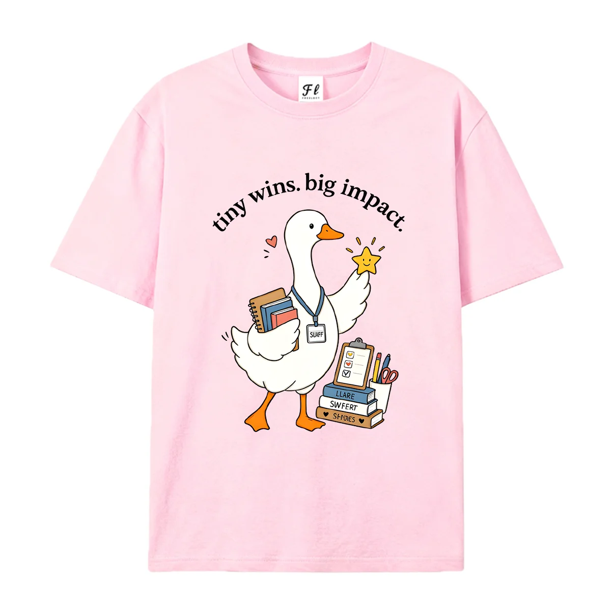 Women Short Sleeve T Shirt Cute Goose Graphic Tees Tiny Wins Big Impact Quote Print Summer Crew Neck Casual Inspirational Tops