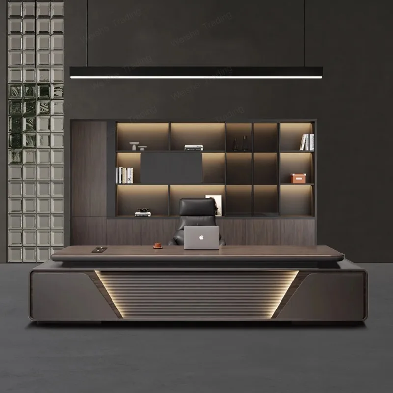 Boss Desk Pine Luxury High-end Lacquered Desktop Wooden Panel Modular Executive Desk Modern President Manager Chair Set
