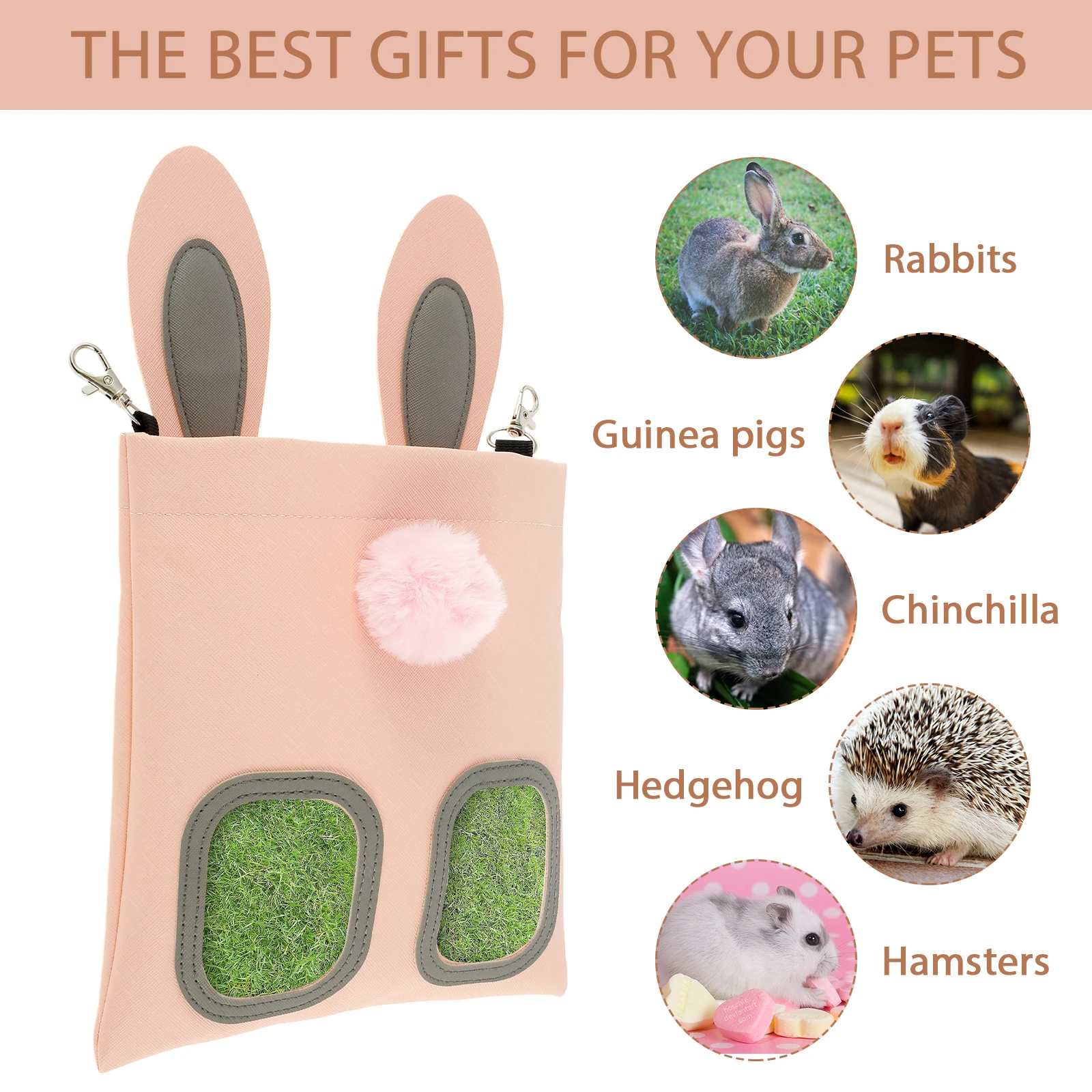 2Pcs Rabbit Hay Feeder Bag Hanging Bunny Feeding Bag Waterproof Artificial Leather Hay Feeder Storage Bag Reusable Large