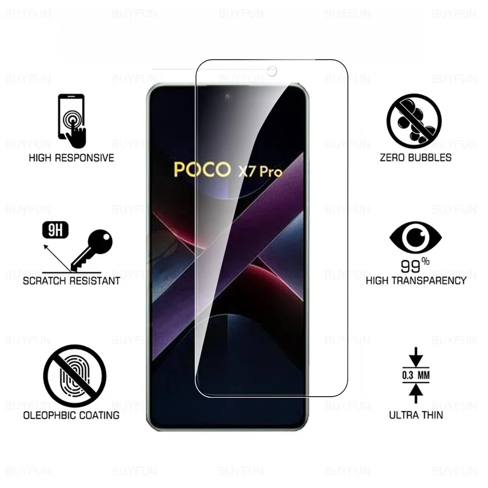 4IN1 الزجاج المقسى ل Poco X7 Pro F6 F5 F4 GT X5 F7 Pro X4 GT X3NFC M6 M5S M3 M4 C65 حامي الشاشة ل Poco X6 Pro 5G الزجاج