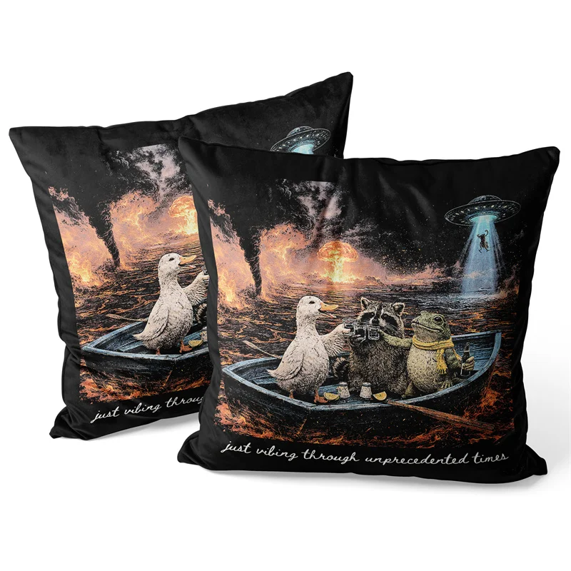 Gaslight Gatekeep Girlboss Funny Just Vibing Through Unprecedented Times Cowboy Frog Pillow Cover Gen Z Millenials Cushion Case