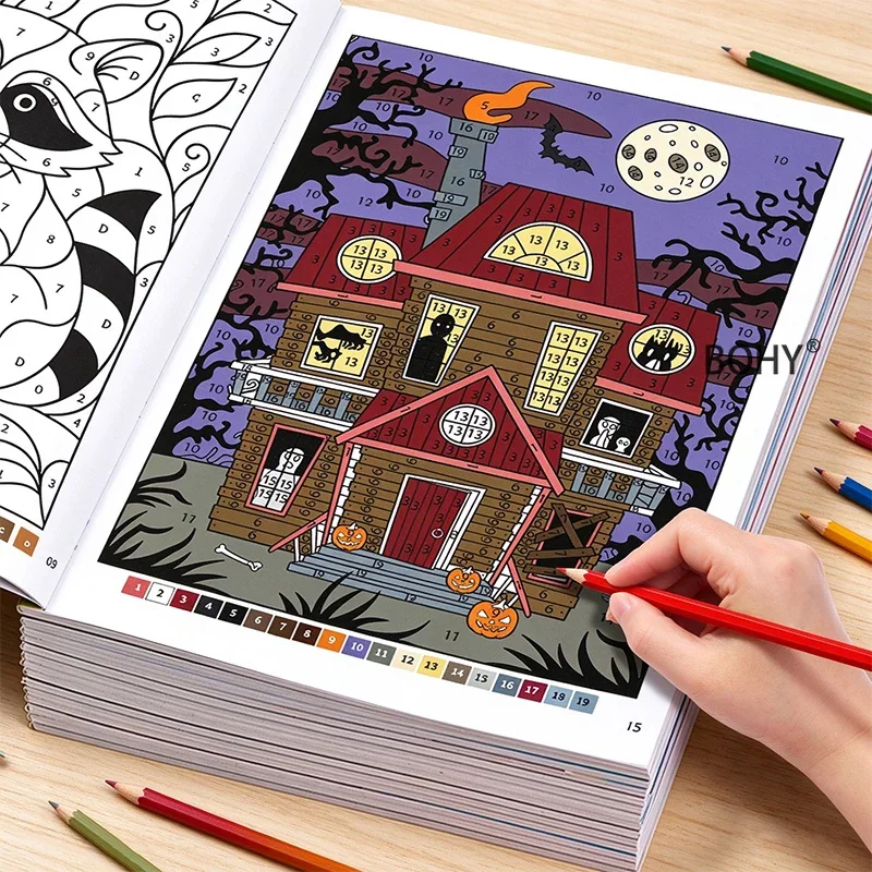 1 Adult Stress Relieving Digital Coloring Book, Include Themed Patterns As Christmas Trees, Halloween Haunted Houses, 32 Pages