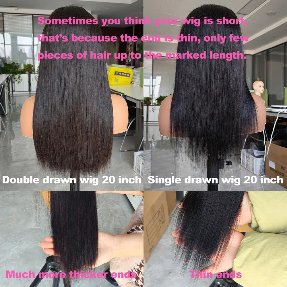 220% Vietnamese Bone Straight Double Drawn Human Hair Wig 4*4 Lace Front Wigs Wig Pre-plucked Raw Full Thick End Wigs