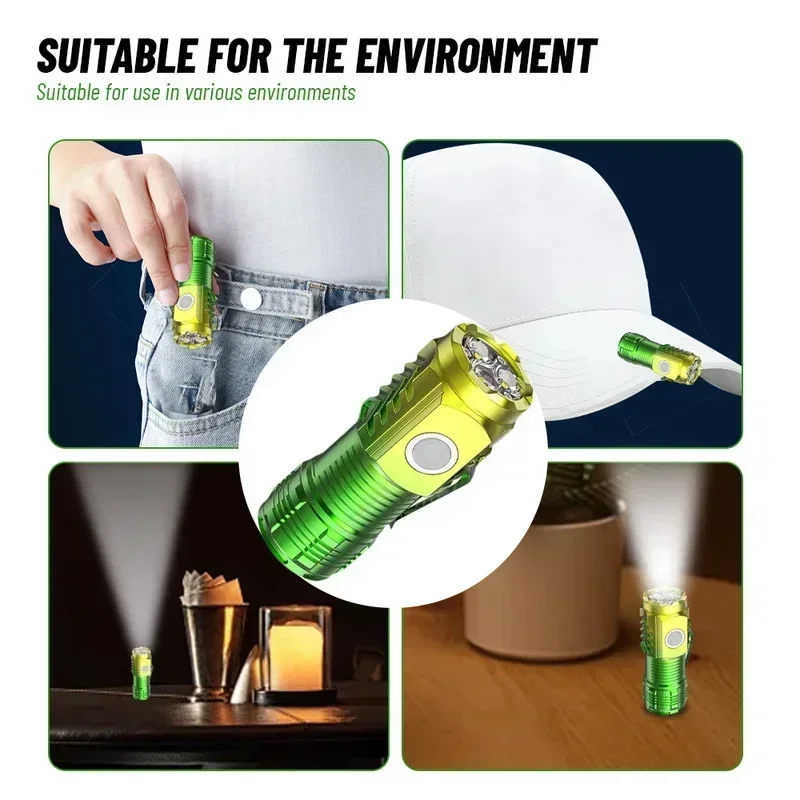 Mini-Taschenlampe, leistungsstarke taktische Taschenlampe, USB wiederaufladbar, multifunktional, wasserdicht, für Camping, Angeln, Jagd, Licht