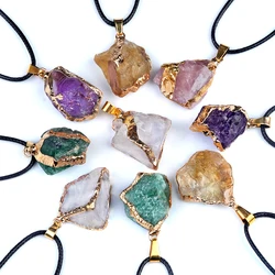 Natural Semi Precious Stone Irregular Shaped Crystal Original Stone Reiki Healing Necklace Gift for Men and Women