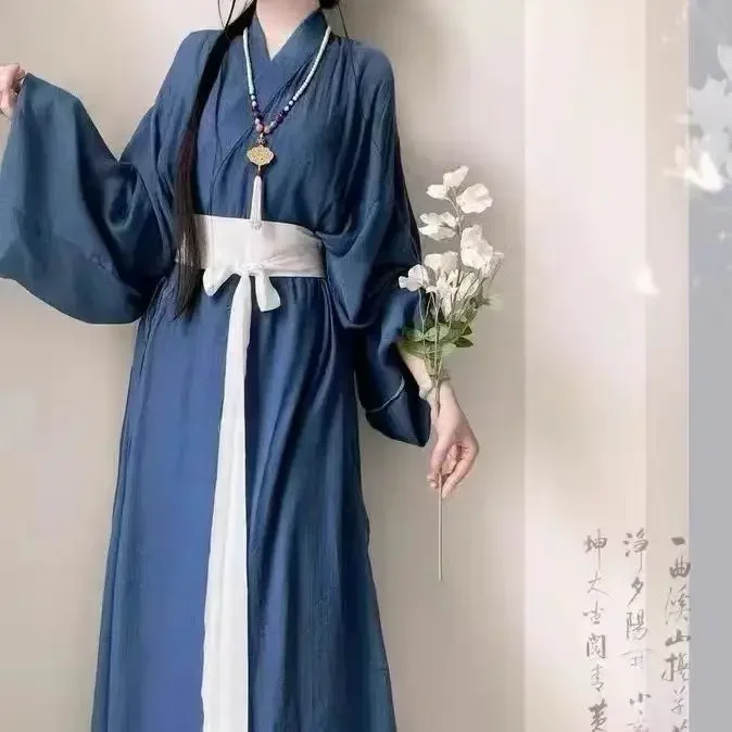 فستان هانفو النسائي الصيني التقليدي القديم أزياء هانفو الكلاسيكية 3 قطعة بدلة هانفو اليومية باللونين الأزرق والأبيض #1