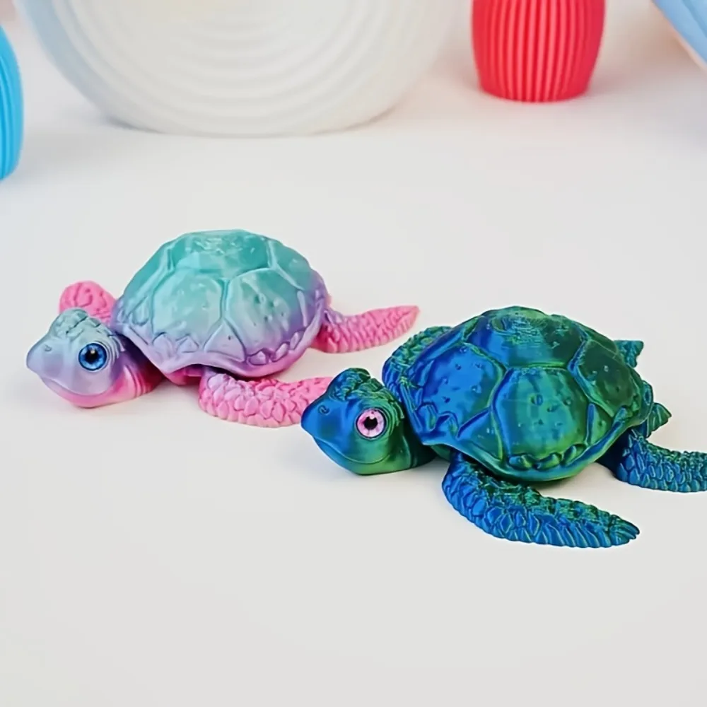3D Printed Turtle Ornament Colorful and Cute 8.5cm Animal Statue Desktop Ornament PLA Material Collection Model Home Decoration