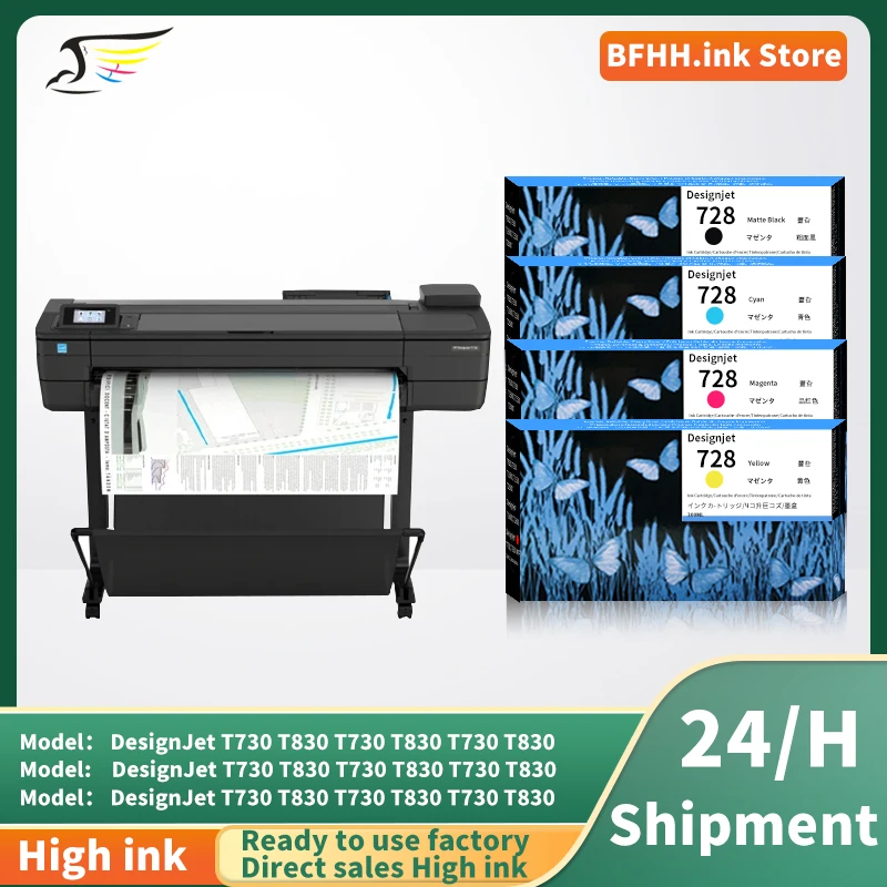 For HP 728 728XL Ink Cartridge Compatible For HP Designjet T730 T830 Printer With Full Ink F9J68A F9J67A F9J66A Vivid Color Inks