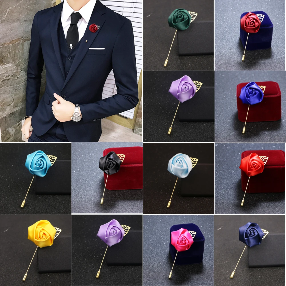 Men 's Suit Flower Brooch Fabric Ribbon Tie Pins Women Lapel Pin Men Suit Accessories For Party Wedding Boutonniere Wholesale