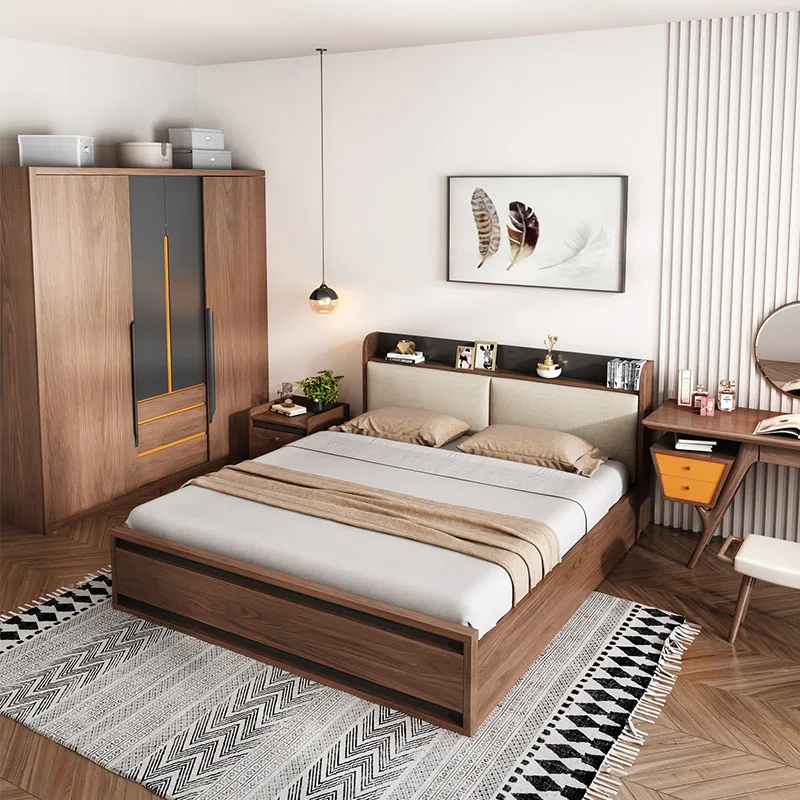 

for Multi-functional USB Interface Modern Storage Cama Double Bed Room Bedroom Wooden Furniture