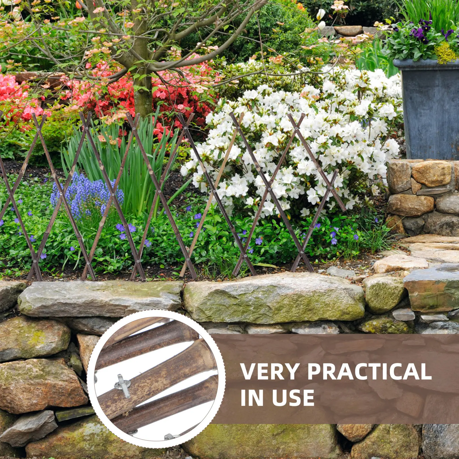 1pc Bamboo Fence Decorative Garden Fencing Yard Plants Barrier Outdoor Durable Corrosion Resistant Adjustable for Decoration