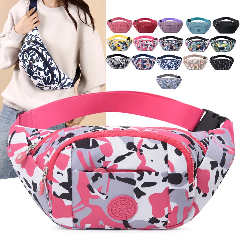 Fashion Flower Pattern Waist Bag Waterproof Multi-Pocket Chest Bag Nylon Large Capacity Fanny Pack