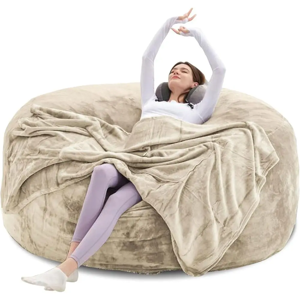 

Adult-Sized 4-Foot Bean Bag Chair with Memory Foam and Washable Cover, Ideal for Bedrooms and Dorms (Apricot)