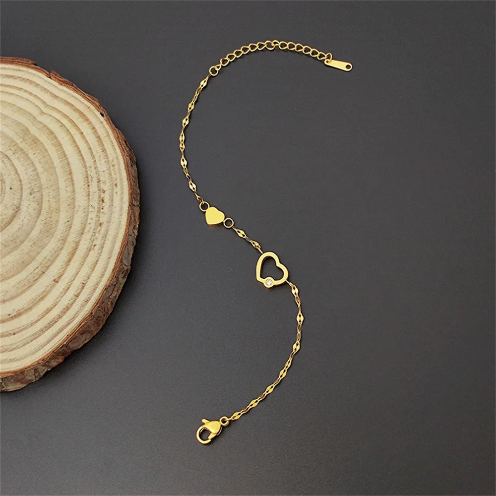 فاسق صغيرة سلسلة صغيرة ربط سوار الإناث الذهب اللون الفولاذ المقاوم للصدأ تشيكوسلوفاكيا القلب أساور ساحرة للنساء مجوهرات براكليت 2025 #4