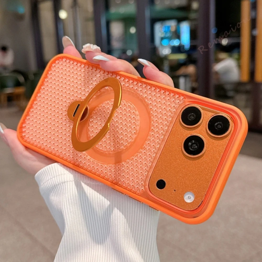 

Magnetic Stand Phone Case For iPhone 15 14 11 12 13 16 17 Pro Max Air Plus Magsafe Heat Dissipation Shockproof Protector Cover