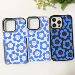 Ins Blue Smile Flower Case For Iphone 11 14 15 Pro Max Clear Silicone Soft Funda 12 13 Mini 6 7 8 Plus X XR XS Shockproof Cover