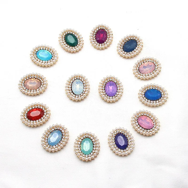 10Pcs 22*25MM Oval Alloy Water Rhinestone Pearl Resin Flower Plate Jewelry Accessories Diy Wedding Dress Headwear Decoration