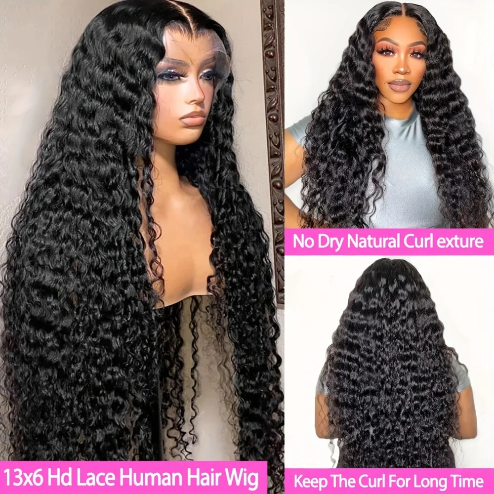 Wig Rambut Asli Deep Wave Lace Front 13x6, Kepadatan 180%, Wig Frontal HD Lace, 100% Rambut Asli Brasil, Wig Rambut Keriting 13x4 untuk Wanita