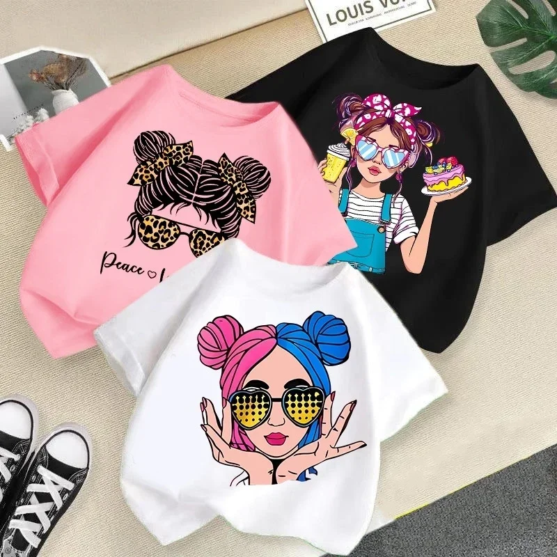 Summer New Girls' T-shirts 2026 Children's Clothing Short Sleeves Pure Cotton Fashionable Printed Top Trend for Girls