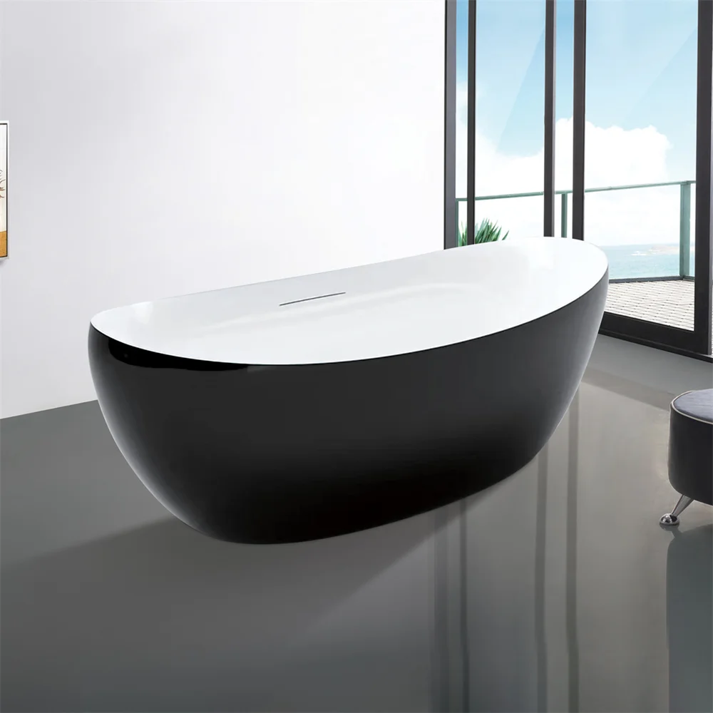 

Modern Hotel Bathroom Tub Free Standing Stainless Steel Structure Black Color Acrylic Bathtub