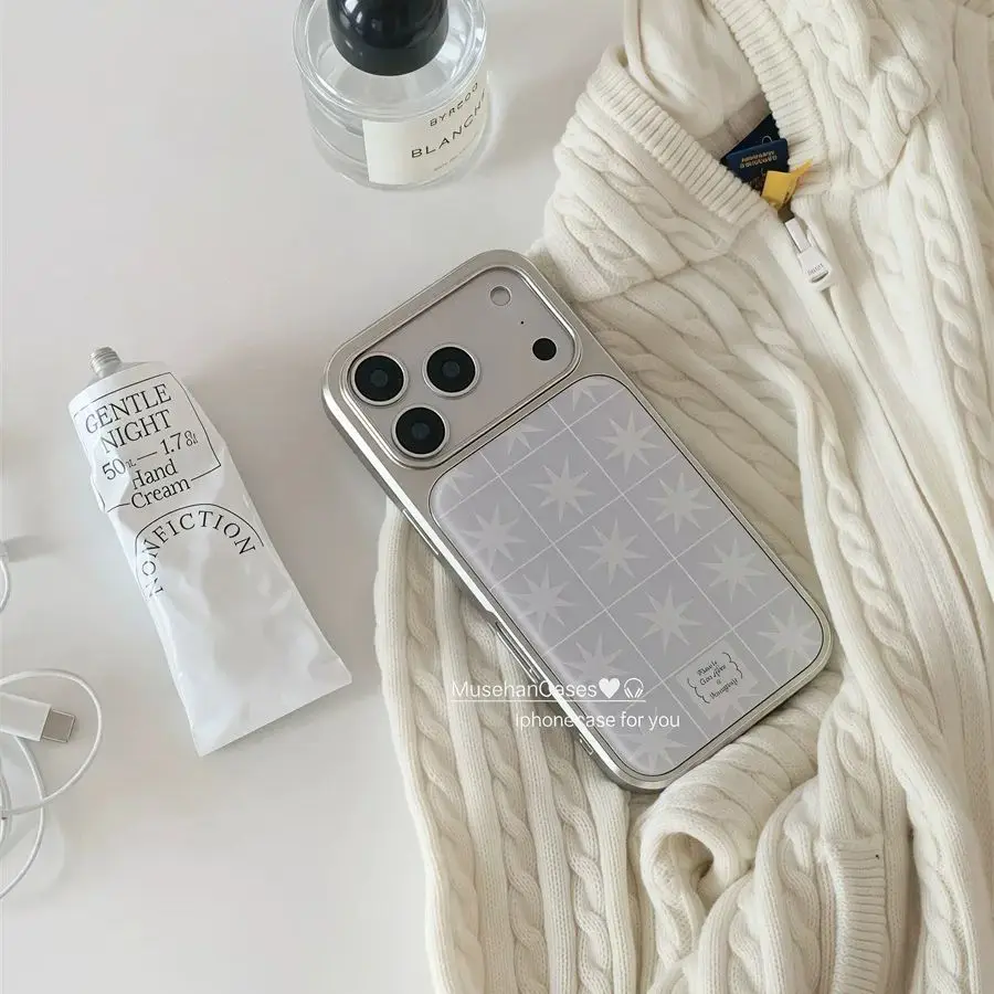 Korean Ins Simple Grid Pattern Octagonal Star Y2K Cartoon Creative Phone Case For Samsung S 23 24 25 26 EDGE FE Plus Ultra Cover