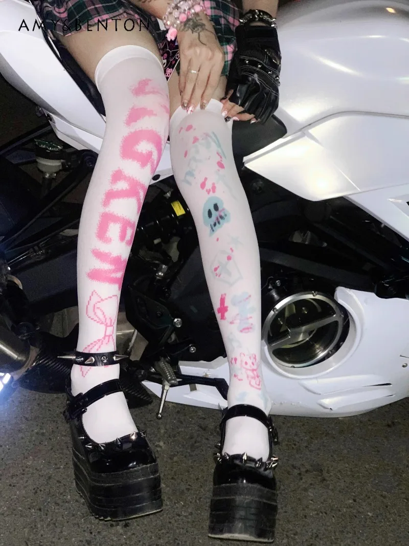 

Gothic Kawaii Lolita Knee High Socks Subculture Two-dimensional Cartoon Print Cute Stockings Japanese Sweet Thigh High Socks