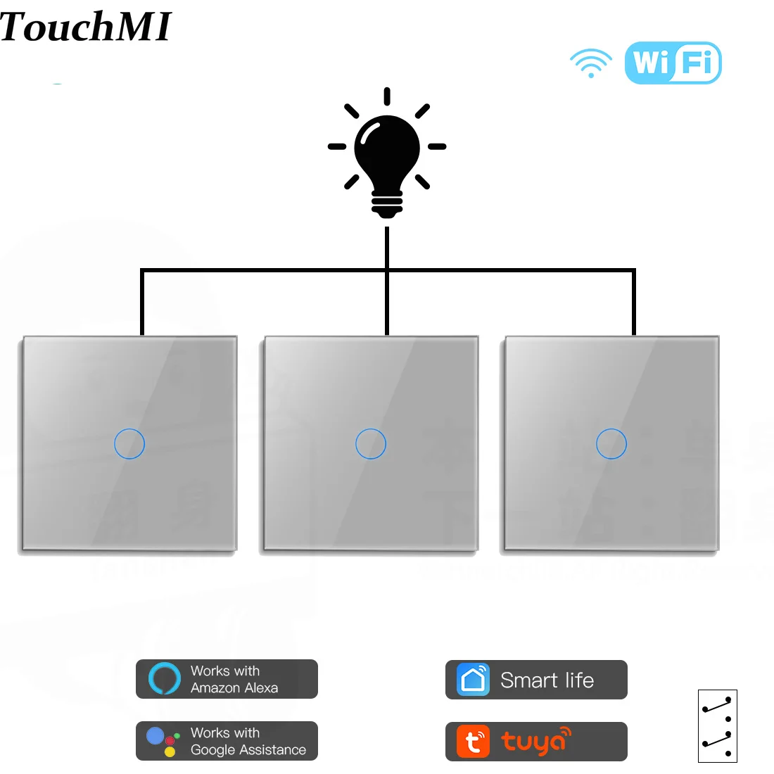 

TouchMI 1/2/3Gang Touch Wifi Switches Glass Sensor Switch 1/2/3Way For Stairs Tuya Smart Google Alexa Yandex Alice Voice Control