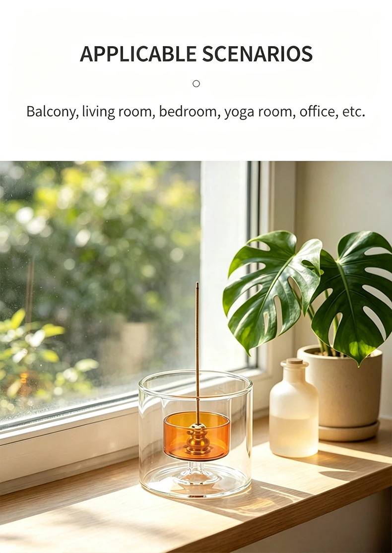 Doppelglas-Räucherstäbchenhalter in Kürbisform mit Glas-Aschefänger für Meditation, Yoga und Spa – Detail 7