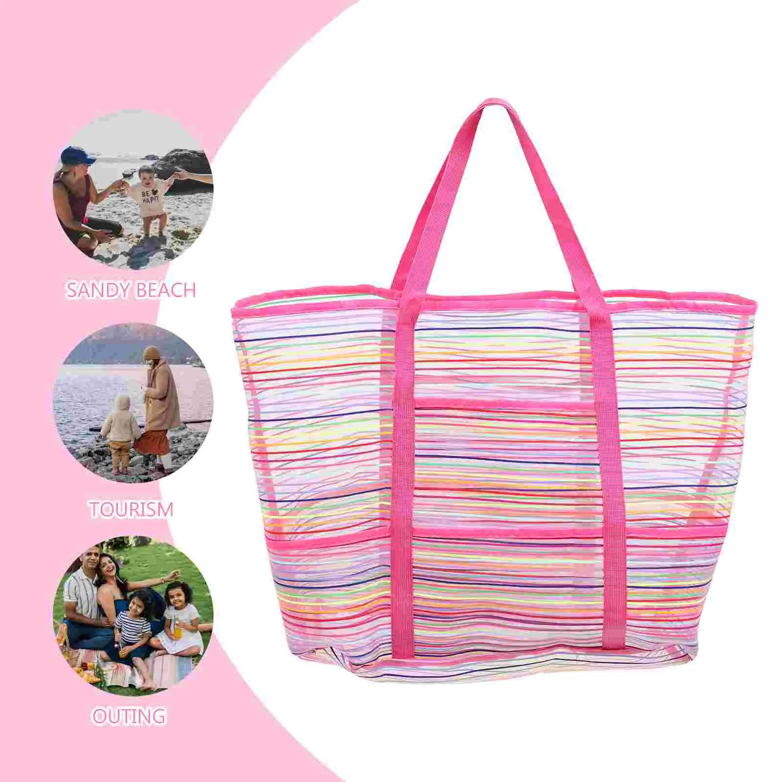 2 Pcs Beach Storage Backpack Breathable Bags Colorful Mesh Seashell Pouch Kids Toys Portable Bathroom Washing